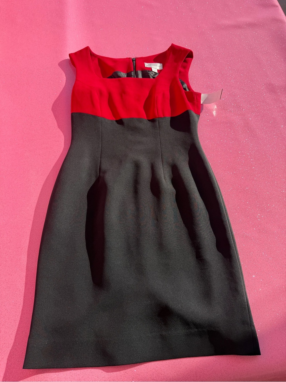 Red and Black Colorblock Fit-and-Flare Dress by